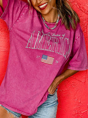Pink cotton t-shirt with "States of America" graphic and US flag detail