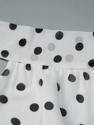 White polka dot halter neck mini dress with ruched detail