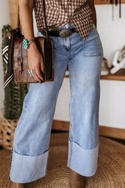 Chic Loose-fit Jeans With Turn-up Cuffs
