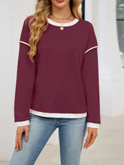 Contrast Trim Long Sleeve Sweatshirt in Black, fabric detail