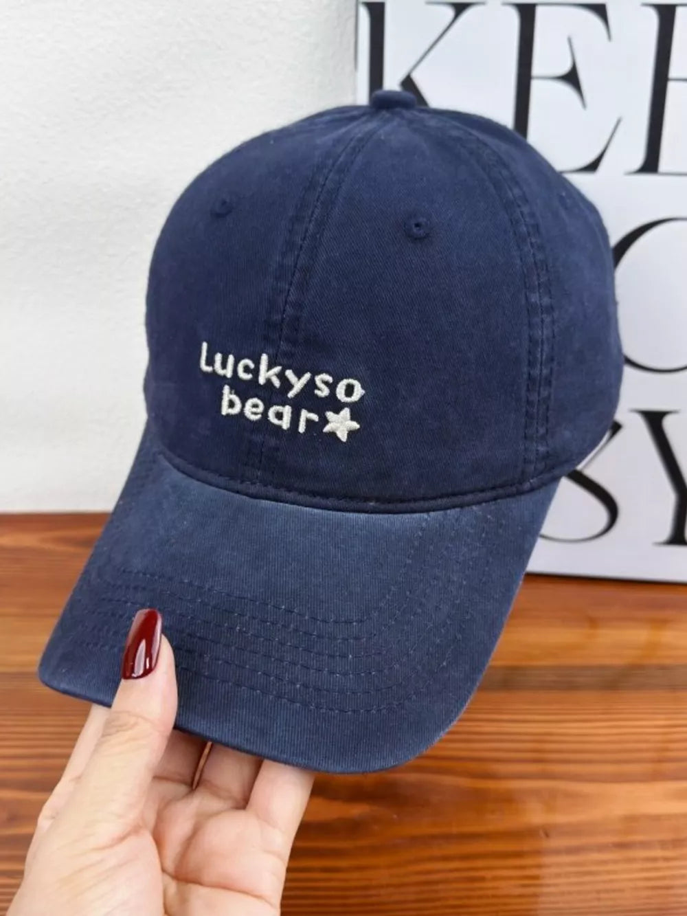 Bear Embroidered Baseball Cap, back view