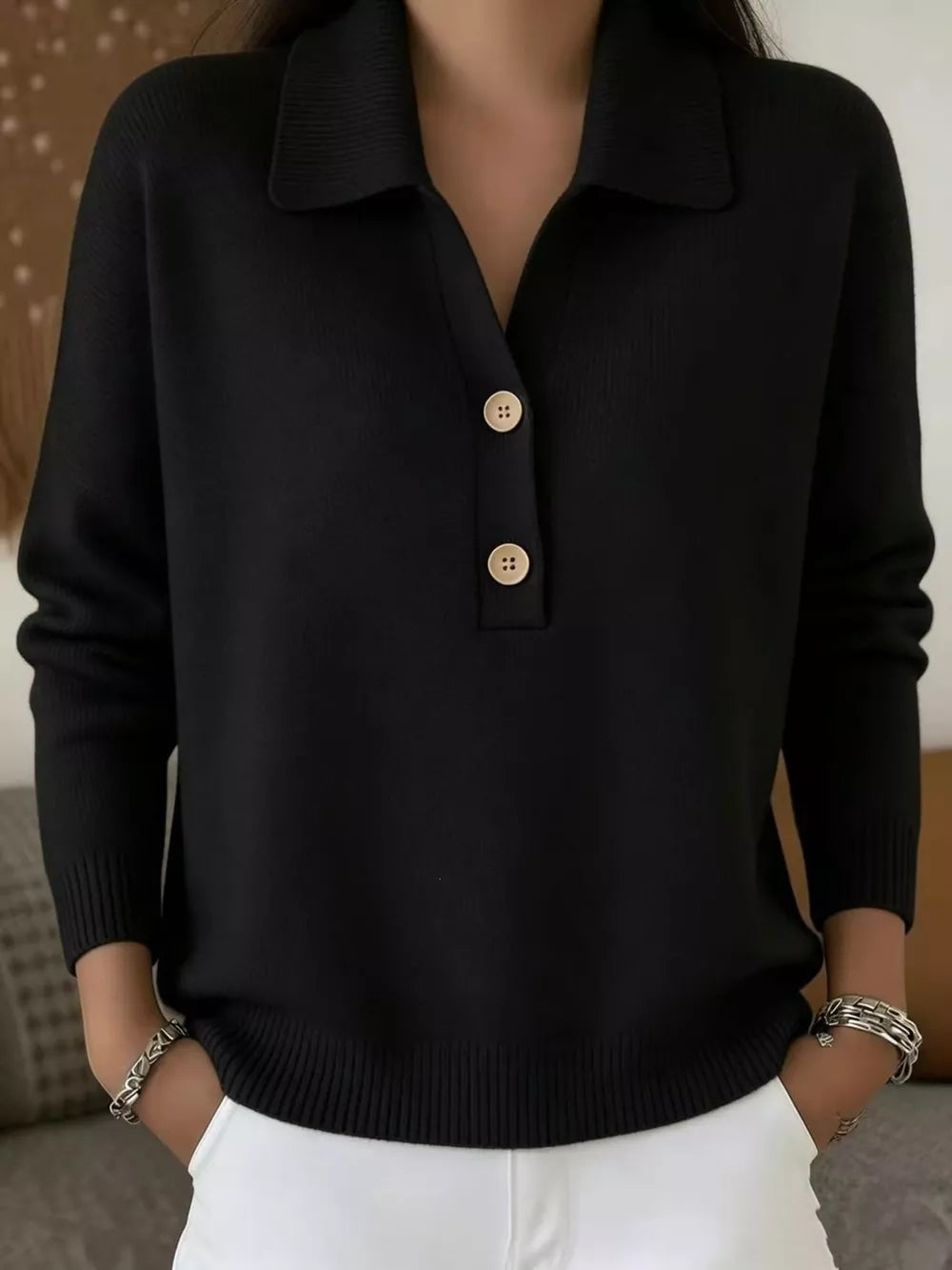 Full Size Button Detail Long Sleeve Sweater Plus in Orange-red, product detail