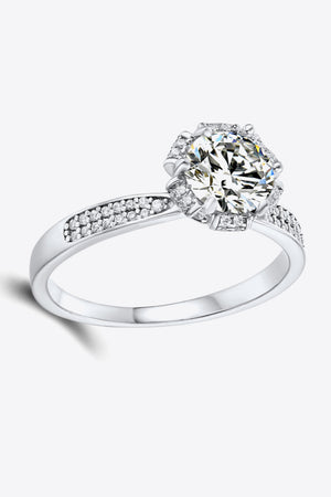 Silver moissanite halo ring with pave band