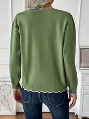 Lime knit sweater with scalloped trim and zip neck detail