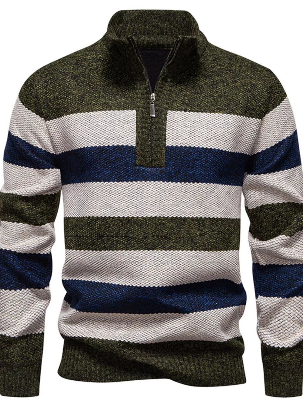 Men's Plus Size Striped Quarter-zip Sweater, model styling view