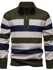 Men's Plus Size Striped Quarter-zip Sweater, model styling view