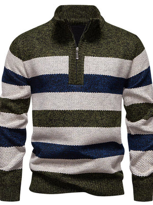 Men's Plus Size Striped Quarter-zip Sweater, model styling view