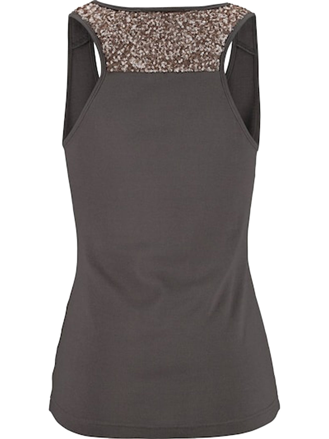 Dark gray tank top with sequin shoulder detail