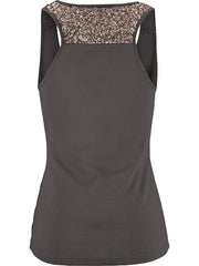 Dark gray tank top with sequin shoulder detail