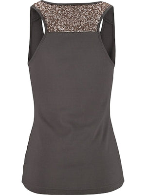 Dark gray tank top with sequin shoulder detail