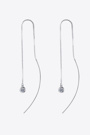 Cascading moissanite threader earrings in silver sterling silver with a single cubic zirconia drop.