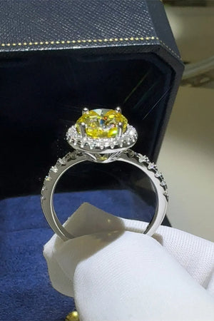 Yellow diamond halo ring with pave band in 925 silver