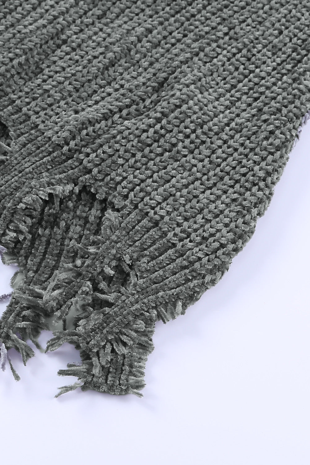 Distressed knit sweater in dark gray with fringe detail