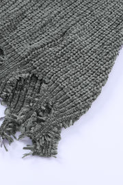 Distressed knit sweater in dark gray with fringe detail