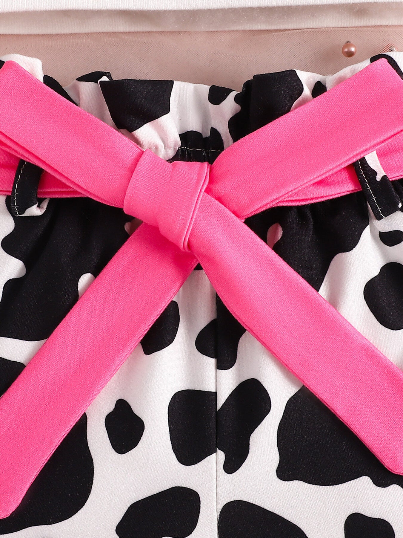 Baby cow print tank and shorts set with pink bow detail