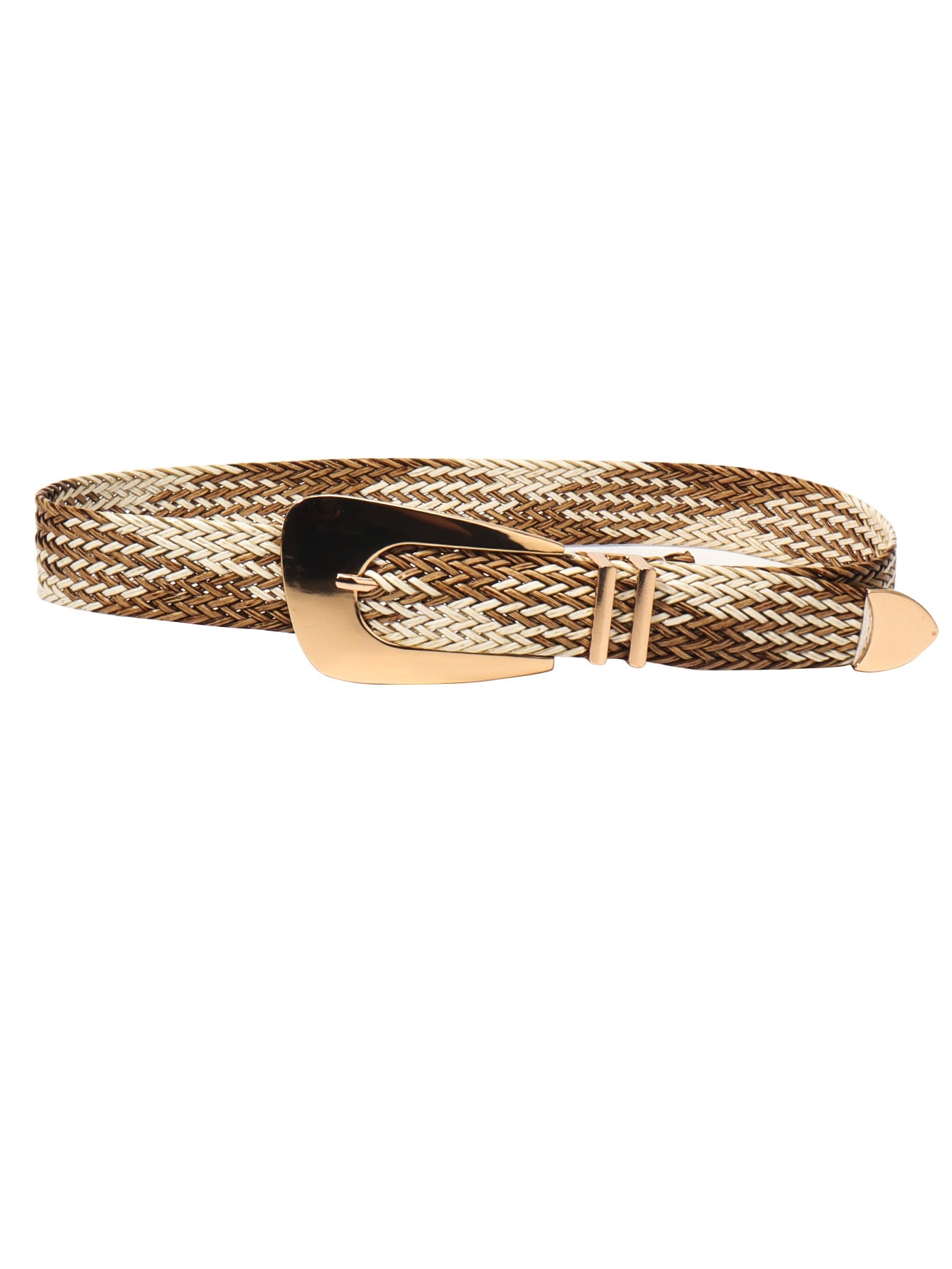 Woven raffia belt with gold-tone buckle and braided detail