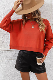 Neon cropped dolman sleeve knit sweater in orange-red, beige, teal, yellow-green, white, or black.