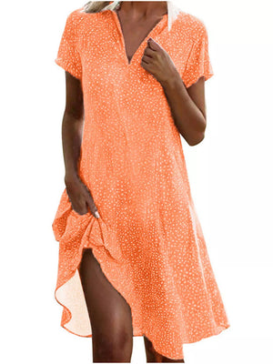 Full Size Polka Dot Short Sleeve Casual Dress in Dark Brown, alternate angle