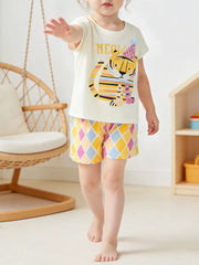 Children's Tiger Round Neck Tee And Shorts Set, front view