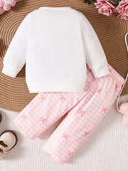 Children's Bow Long Sleeve Top And Pants Set in White, alternate angle