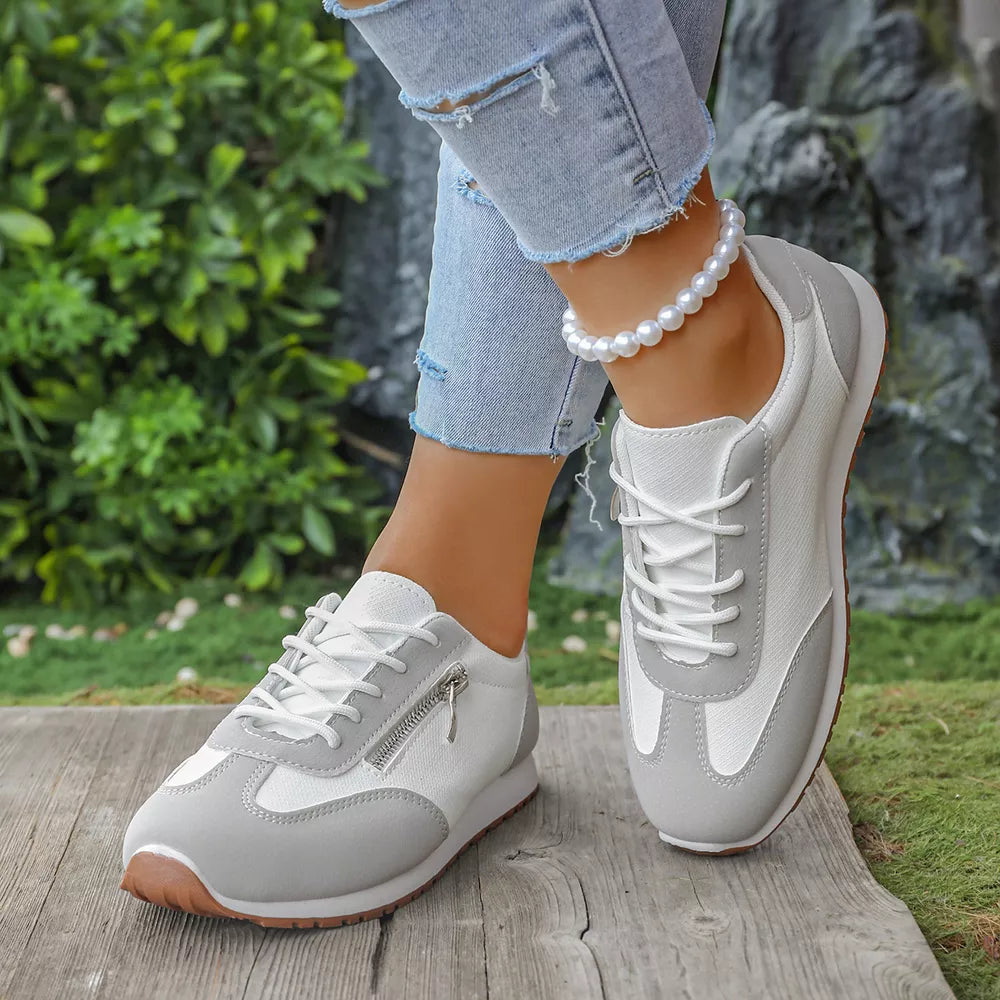 Round Toe Lace Up Sneakers in Khaki, back view