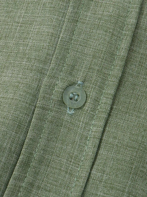 Textured band collar casual shirt in army green with a button detail.