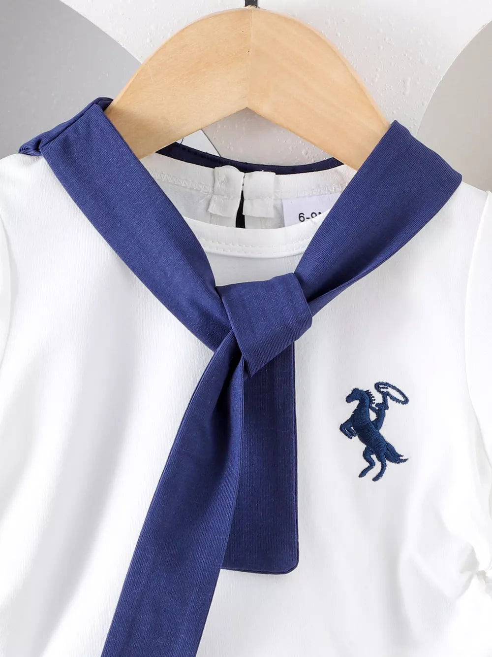 Children's Sailor Collar Embroidered Tee And Skirt Set in White, side view