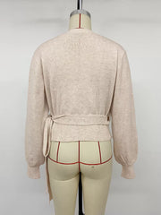 Tied Surplice Long Sleeve Sweater, close-up detail
