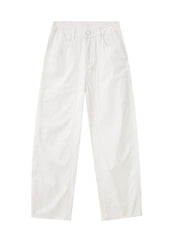 White wide-legged sweatpants with a relaxed fit and button-fly closure.