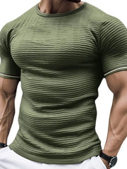 Army green textured knit t-shirt with sculpted fit and crew neck.