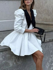 Chic Puff Sleeve Dress With Ruffled Collar