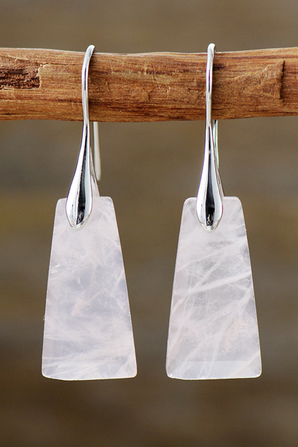 Pink trapezoid drop earrings with silver hooks, boho dangle style