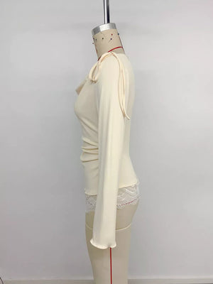 Lace Trim Long Sleeve T-shirt, fit detail