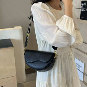 Leather Crescent Crossbody Bag in Black, front view
