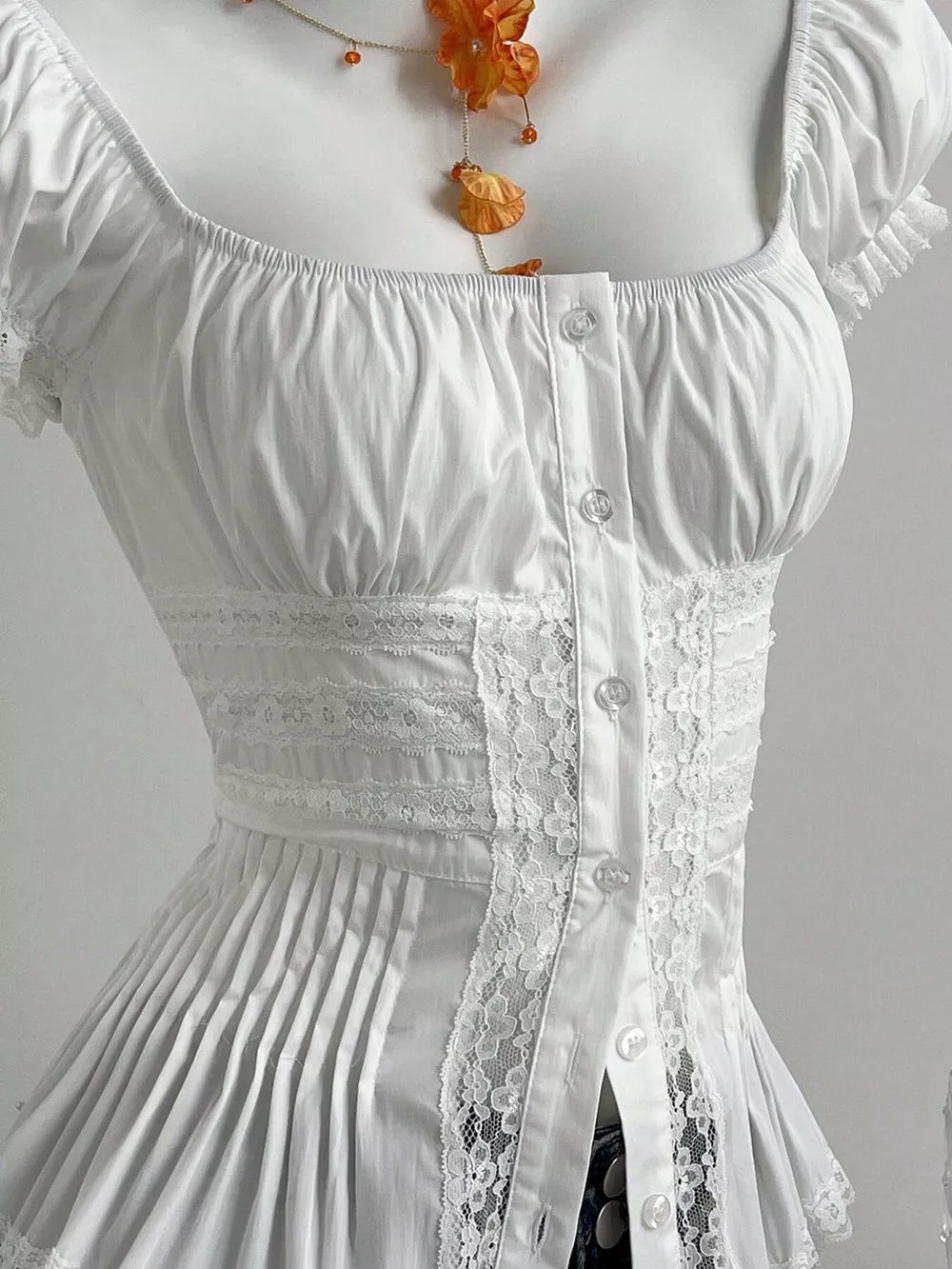 Lace Button Up Short Sleeve Shirt, side view