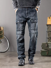 Men S Vintage Wash Cargo Jeans in Dark, side view