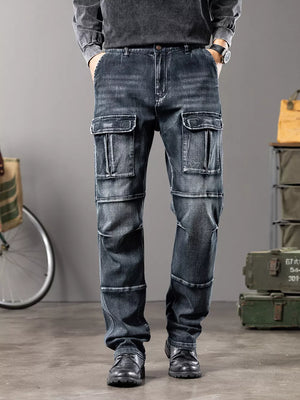 Men S Vintage Wash Cargo Jeans in Dark, side view