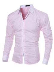 Men's pink slim fit long sleeve shirt with white collar and cuffs