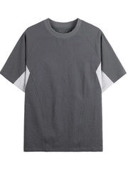 Men's dark gray textured t-shirt with contrast white panels and crew neck.