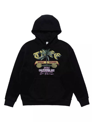 Men's Graphic Kangaroo Pocket Hoodie in White, side view