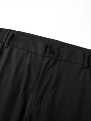 Black relaxed fit men's sweatpants with button closure and belt loops.