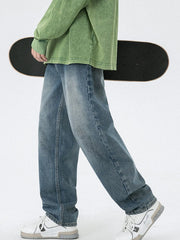 Men S Vintage Wash Relaxed Fit Jeans in Black, front view