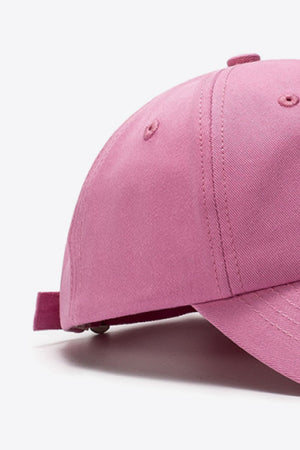 Rose Pink cotton baseball cap with adjustable strap detail