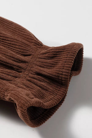 Solid Color Ruffle Trim V Neck Corduroy Jacket, fit detail