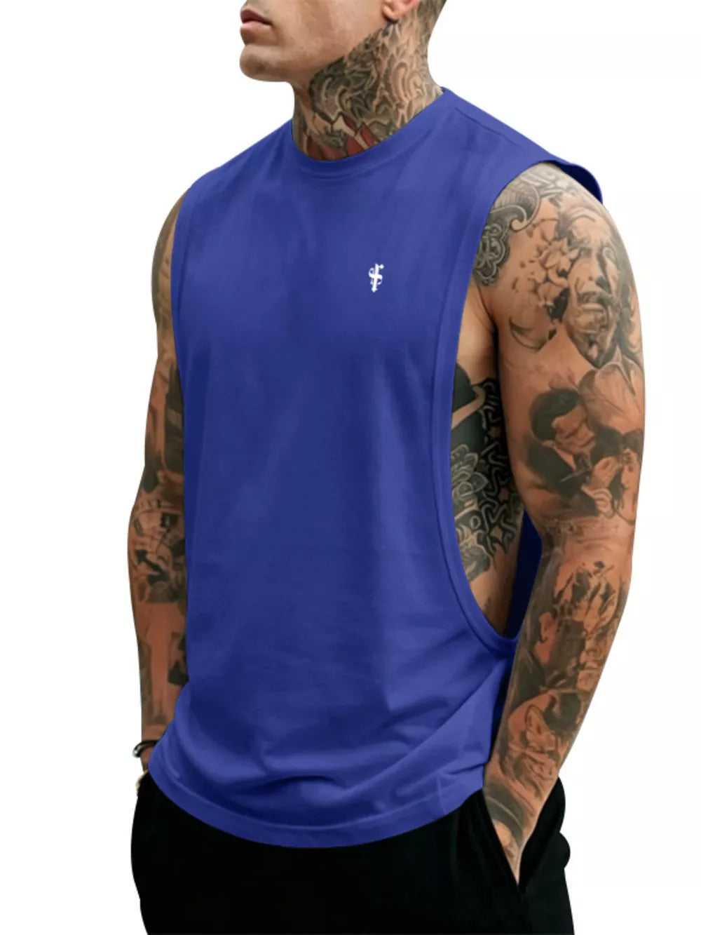 Men's Full Size Round Neck Tank Top Plus Size in Apricot, fabric detail