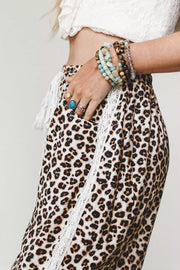 Leopard Print Ankle-length Elastic Waist Pants in Black, model styling view