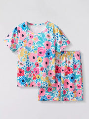 Floral Print Toddler Tee And Shorts Ensemble