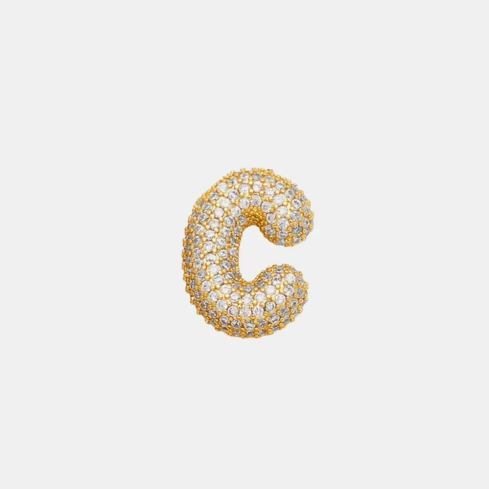 Puffed pave initial pendant necklace in gold tone with clear crystals, letter C