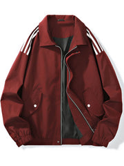 Men's Plus Size Striped Zip Up Jacket in Black, front view