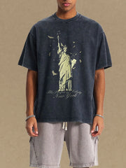 Black vintage wash t-shirt with Statue of Liberty graphic and New York text.